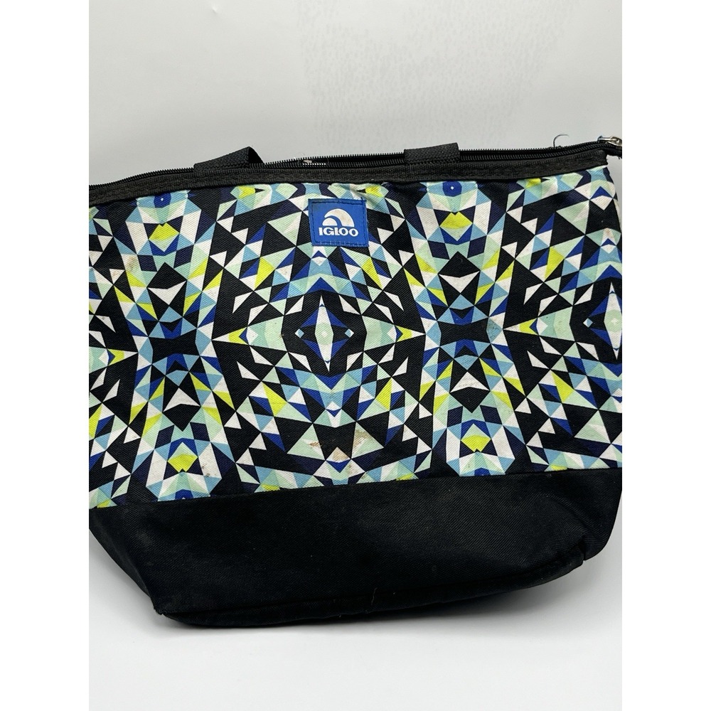 Igloo Insulated Lunch Cooler Bag Geometric Blue Green Black Zip Tote